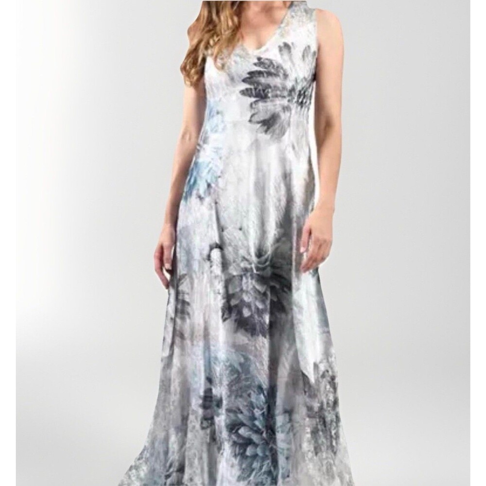 Komarov 'Fountain Bloom' Sleeveless Lace Up Maxi Slip Dress Large Wedding Guest